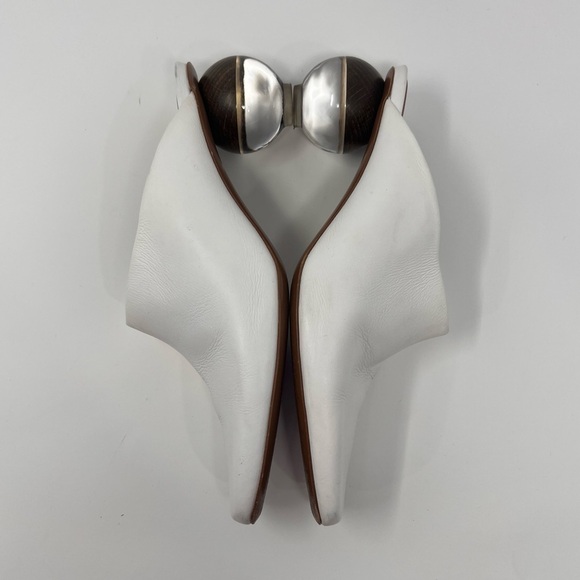 Neous White Leather Ball Heel Square Toe Mules Size 38 Women’s - Picture 5 of 10